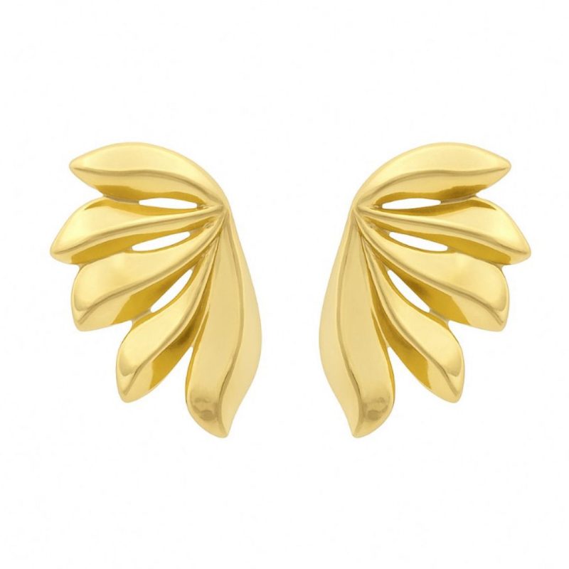 Brinco Dourado Leque Esculpido