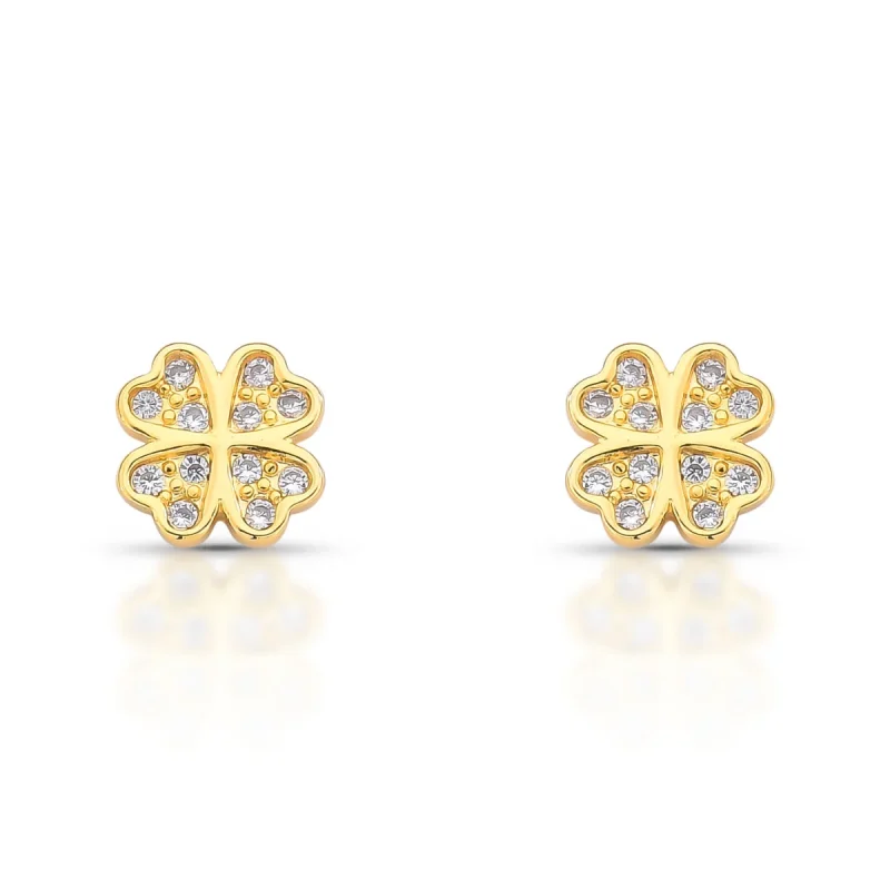 Brinco Trevo Da Sorte Com Zircônias Folheado A Ouro 18k – Delicadeza E Proteção