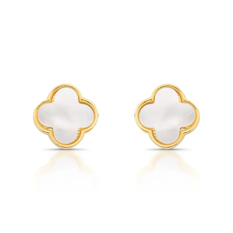 Brinco Trevo Com Madreperola – Folheado A Ouro 18k