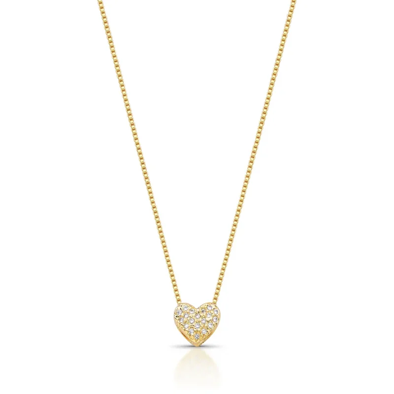 Colar Coração Volumoso Cravejado Com Zircônias Folheado A Ouro 18k