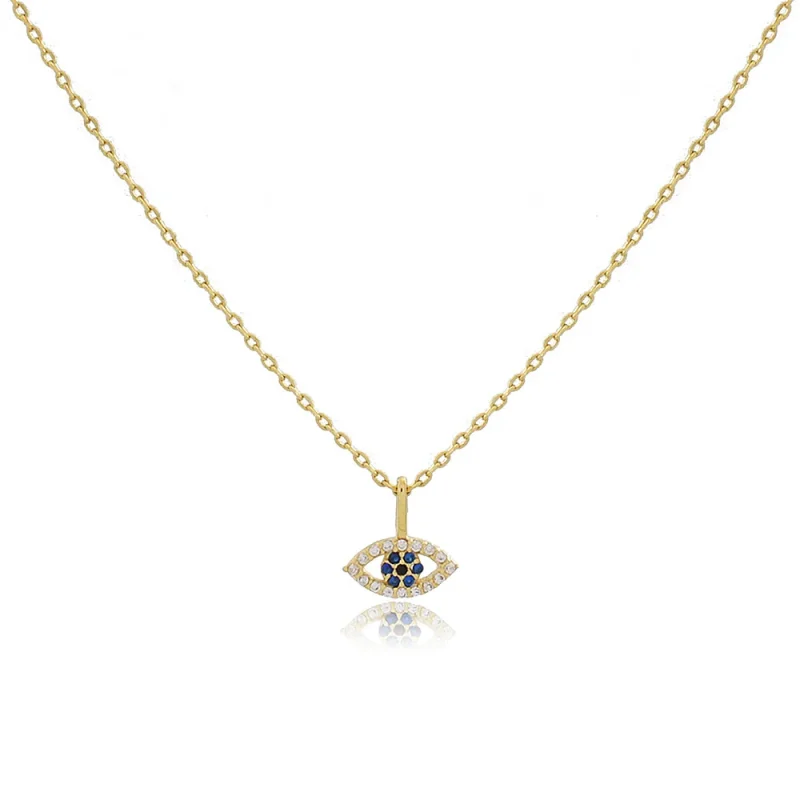 Colar Olho Grego Com Zircônias Azuis Folheado A Ouro 18k