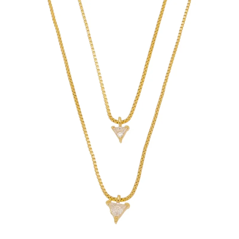 Colar Duplo Com Zircônia Triangular Folheado A Ouro 18k