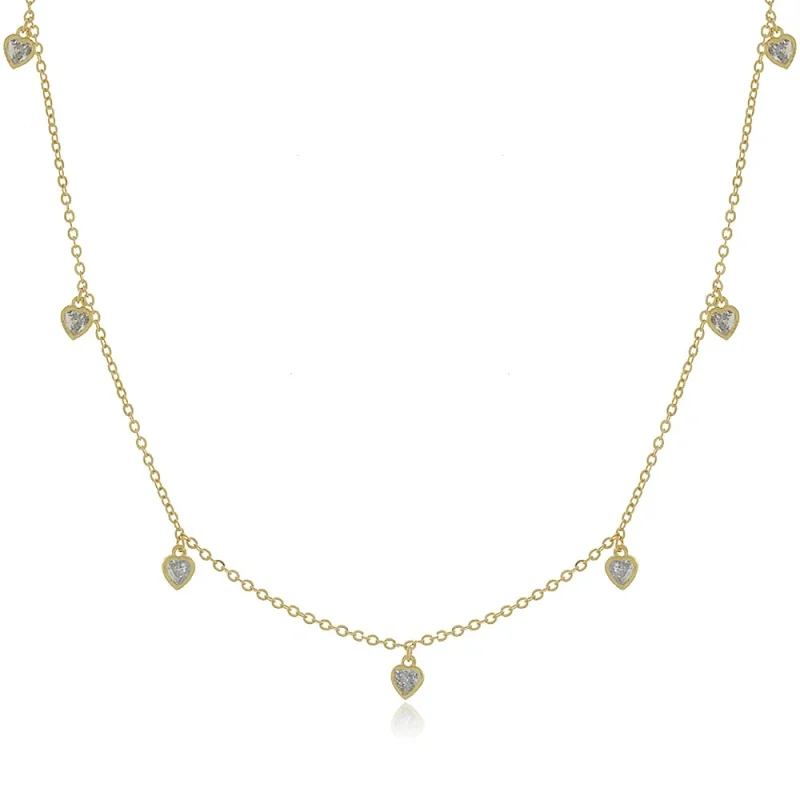 Colar Folheado A Ouro 18k Com Corações E Zircônias