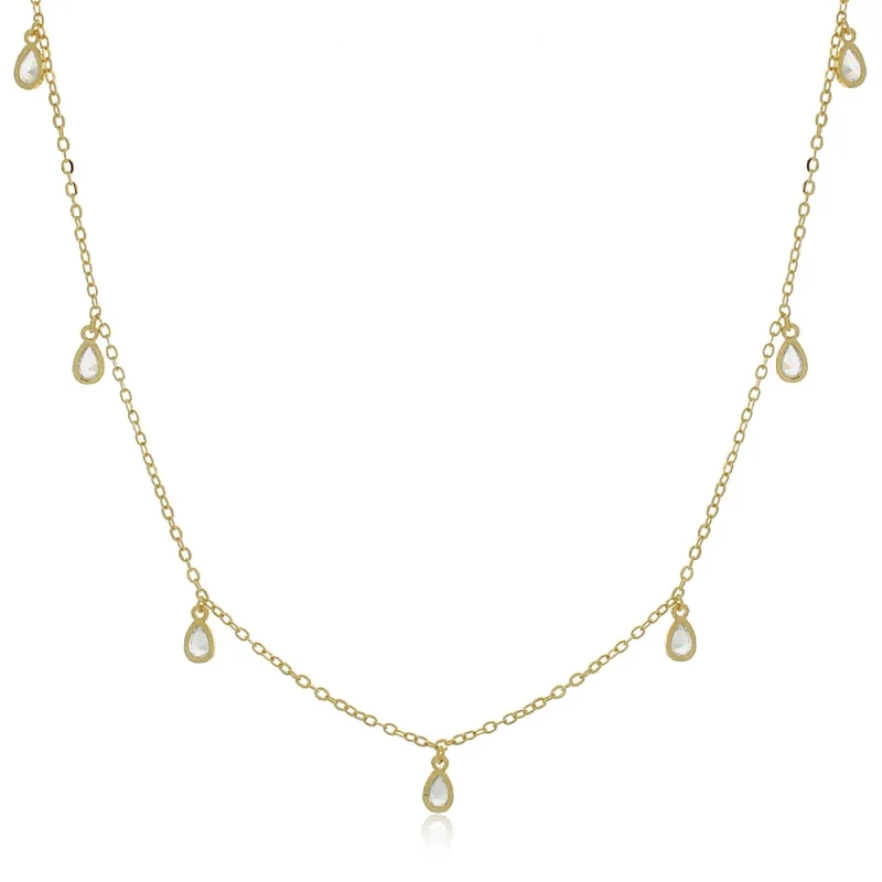 Colar Folheado A Ouro 18k Com Pingentes Gota E Zircônias