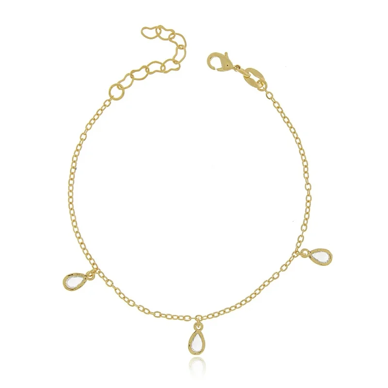 Pulseira Fina Com Zircônias Em Formato De Gota Folheada A Ouro 18k