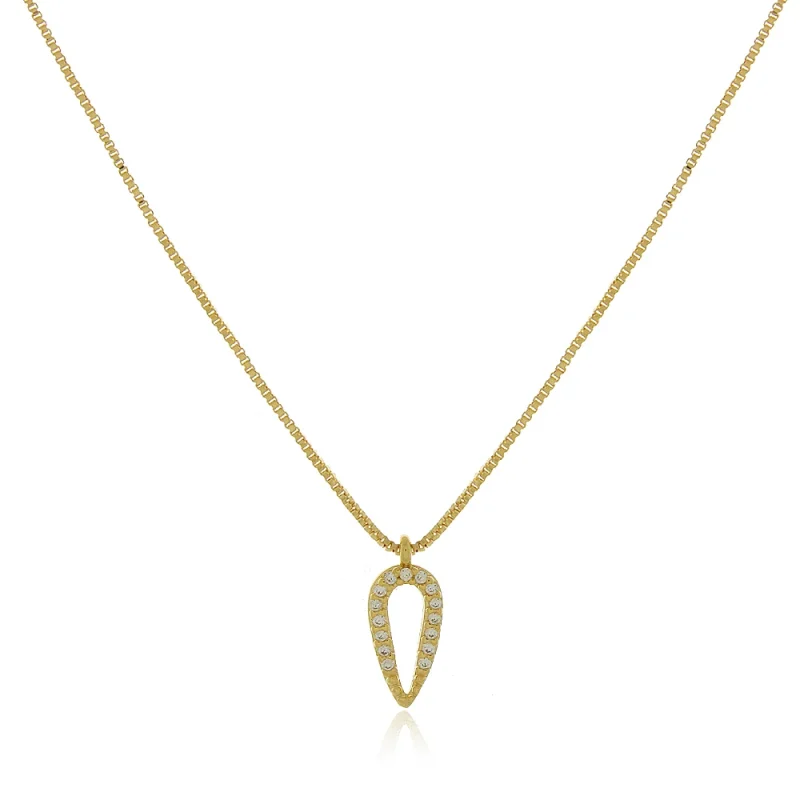 Colar Com Pingente Gota Vazado E Zircônias Folheado A Ouro 18k