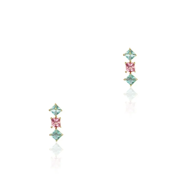 Brinco Trio De Zircônias Coloridas Folheado A Ouro 18k