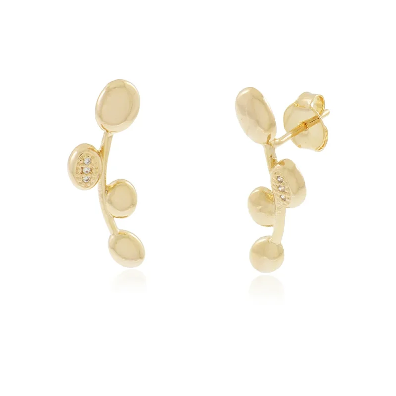 Brinco Com Design Orgânico E Zircônias Folheado A Ouro 18k