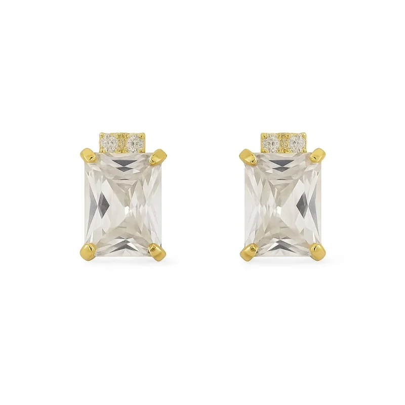 Brinco Ponto De Luz Quadrado Com Zircônias Folheado A Ouro 18k