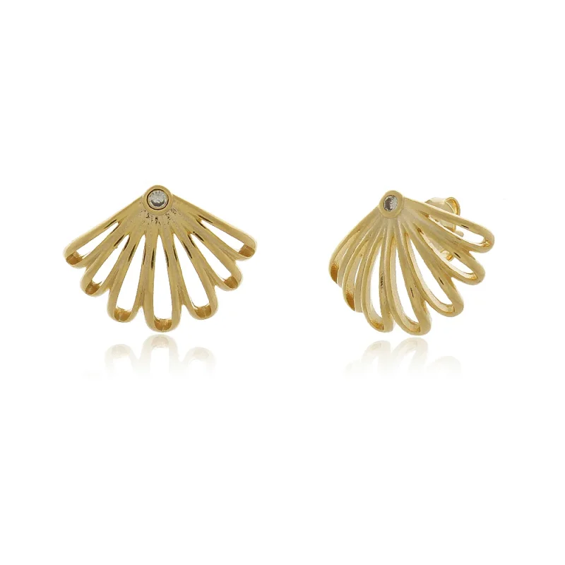 Brinco Leque Vazado Com Zircônia Folheado A Ouro 18k