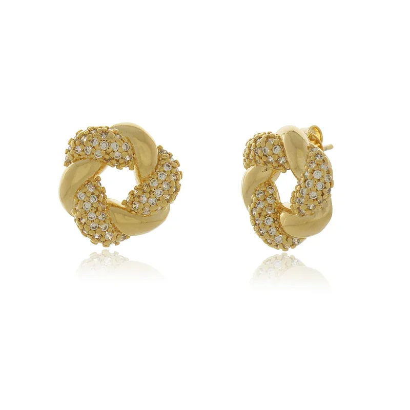 Brinco Trançado Com Zircônias Folheado A Ouro 18k